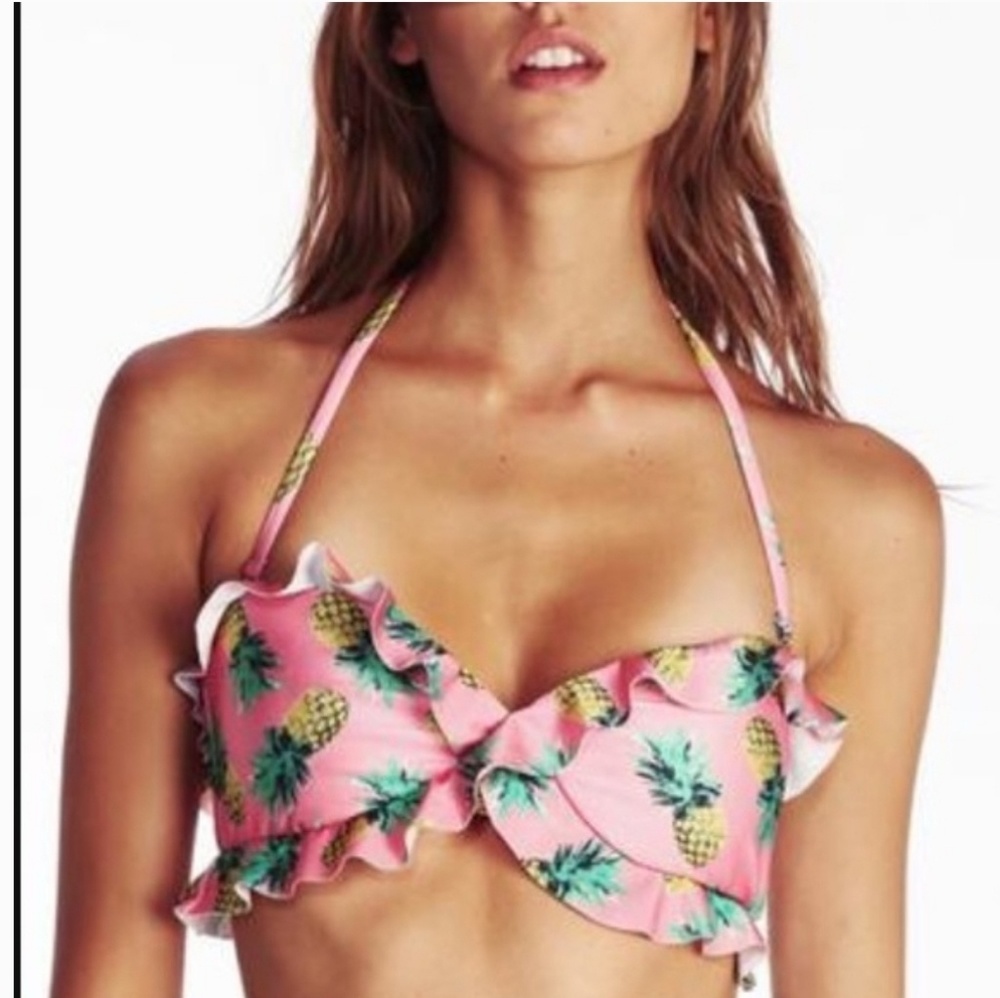 Wildfox pineapple bandeau ruffle bikini top   